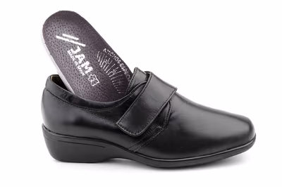 Zapatos Mujer Piel Negro Cuña Correa Plantilla Extraíble Ancho Especial Calzados Bailen ref. 722 - 3