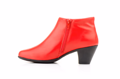 Botines Mujer Piel Rojo Tacón Cremallera - 4