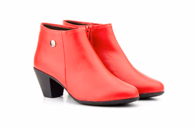 Botines Mujer Piel Rojo Tacón Cremallera - 5