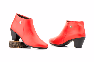 Botines Mujer Piel Rojo Tacón Cremallera - 6