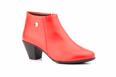 Botines Mujer Piel Rojo Tacón Cremallera
