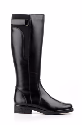 Botas Mujer Piel Negro Elástico Correa Hebilla - 2