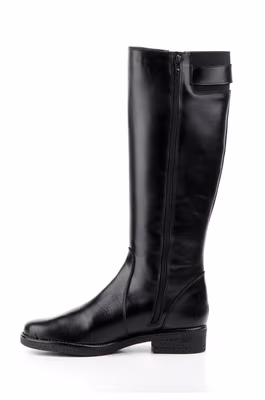Botas Mujer Piel Negro Elástico Correa Hebilla - 3