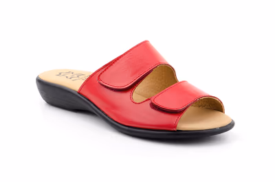 Sandalias Mujer Piel Rojo Cuña