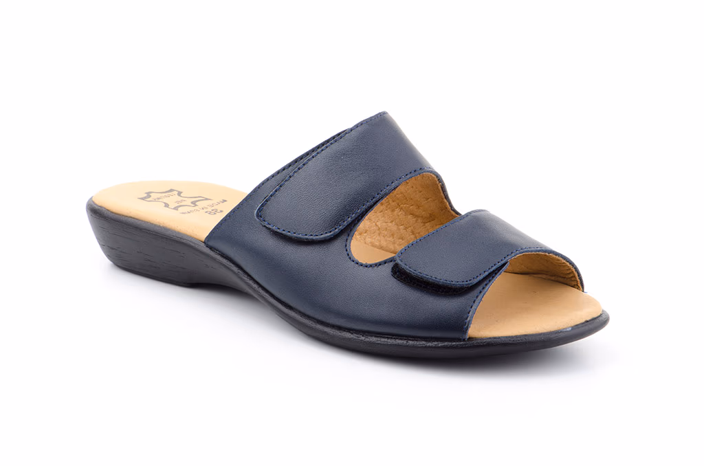 Sandalia Mujer Piel Marino Cuña