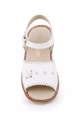 Sandalias Niña Piel Blanco Hebilla Flor - 4