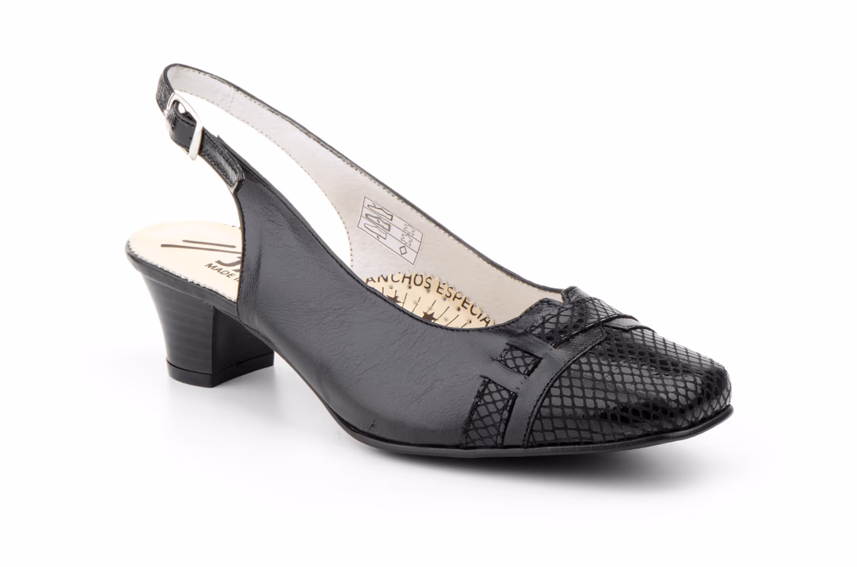 Zapatos Mujer Piel Negro Serpiente Hebilla Tacón Anchos Especial