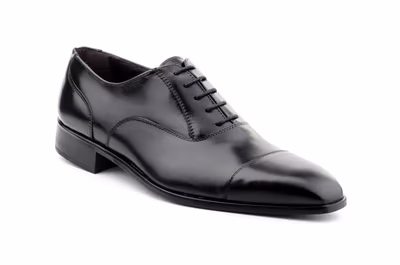 Zapatos Hombre Piel Negro Cordones Suela de Cuero Italiano