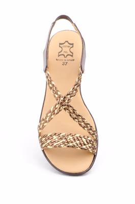 Sandalias Mujer Trenzado Piel Metalizado Bronce Elástico Cuña - 4