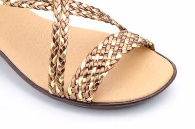 Sandalias Mujer Trenzado Piel Metalizado Bronce Elástico Cuña - 5