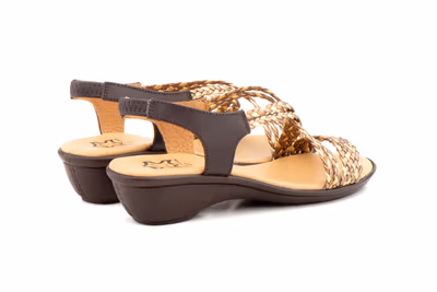Sandalias Mujer Trenzado Piel Metalizado Bronce Elástico Cuña - 7