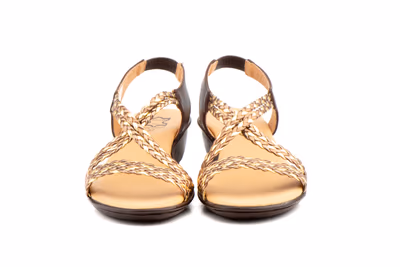Sandalias Mujer Trenzado Piel Metalizado Bronce Elástico Cuña - 8