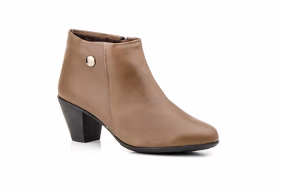 Botines Mujer Piel Taupe Tacón Cremallera