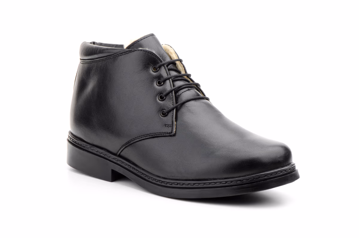 Botines Hombre Piel Negro Borreguillo 