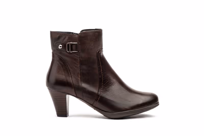 Botin Mujer Piel Marrón Hebilla Cremallera Tacón - 2