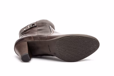 Botin Mujer Piel Marrón Hebilla Cremallera Tacón - 3