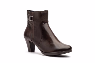 Botin Mujer Piel Marrón Hebilla Cremallera Tacón - 5