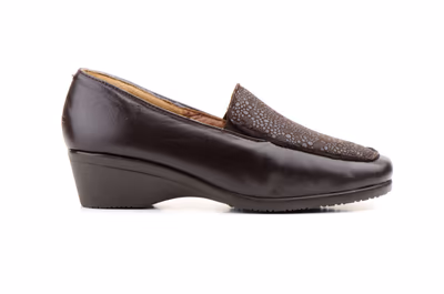 Zapatos Mujer Piel Marrón Licra Elásticos Comodon Cuña - 3