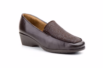 Zapatos Mujer Piel Marrón Licra Elásticos Comodon Cuña