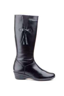 Botas Mujer Piel Negro Cuña Cremallera Borlas Elásticos - 2