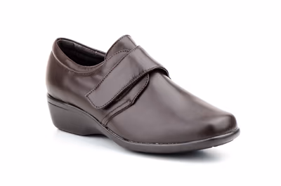 Zapatos Mujer Piel Marrón Cuña Correa Plantilla Extraible Ancho Especial Calzados Bailen ref. 722 - 1