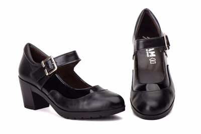 Women's Mary Jane Shoes Black Leather and Patent Heel Buckle Elastic JAM ref. 5023 - 1
