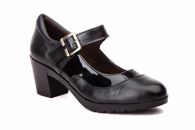 Women's Mary Jane Shoes Black Leather and Patent Heel Buckle Elastic JAM ref. 5023 - 2