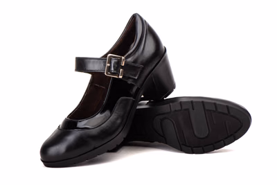 Women's Mary Jane Shoes Black Leather and Patent Heel Buckle Elastic JAM ref. 5023 - 5