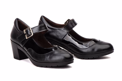 Women's Mary Jane Shoes Black Leather and Patent Heel Buckle Elastic JAM ref. 5023 - 6