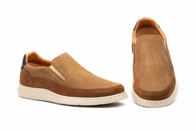 Zapato Casual Hombre Piel Nobuk Taupe Elásticos