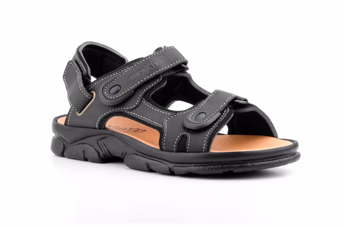 Sandalias Hombre Piel Negro Correa Desmontable