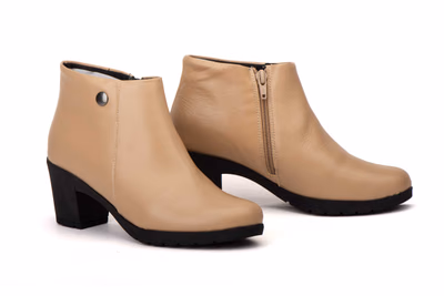 Damen Stiefeletten Leder Sandfarben Absatz Reißverschluss JAM ref. 417 - 1