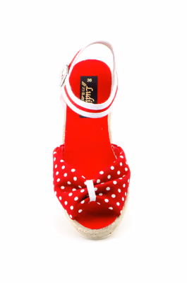 Yute Mujer Lona Rojo Hebilla Lunares Cuña - 4