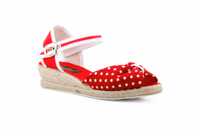 Yute Mujer Lona Rojo Hebilla Lunares Cuña