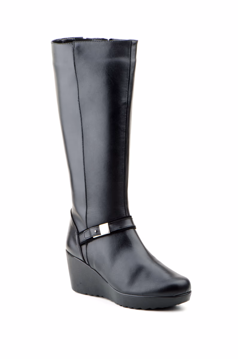 Botas Mujer Piel Negro Cuña