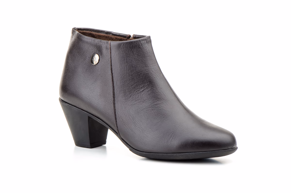 Botines Mujer Piel Marrón Tacón Cremallera