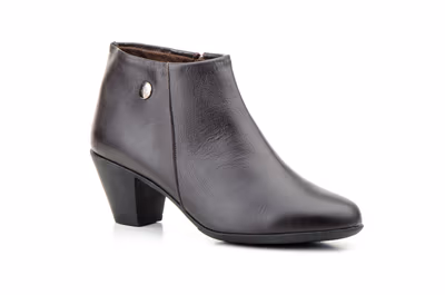 Botines Mujer Piel Marrón Tacón Cremallera