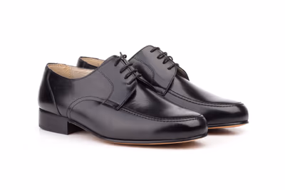 Zapatos Hombre Piel Negro Cordones Suela de Cuero - 5