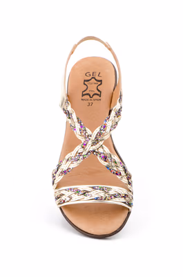 Sandalias Mujer Piel Platino Oro Glitter Planta GEL - 4