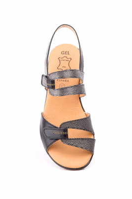 Sandalias Mujer Piel Negro Plata Plnata GEL - 4