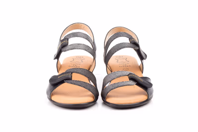 Sandalias Mujer Piel Negro Plata Plnata GEL - 7