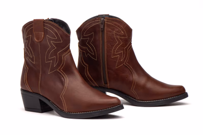 Botines Mujer Piel Marrón Bordado Campera