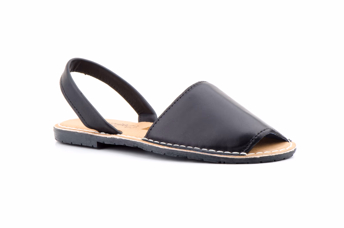 Menorquinas Ibicencas Mujer Piel Negro Planta Acolchada