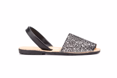 Menorquinas Ibicencas Mujer Glitter Plata Negro Planta Acolchada - 3