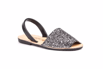 Menorquinas Ibicencas Mujer Glitter Plata Negro Planta Acolchada