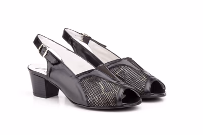 Zapatos Mujer Piel Negro Licra Tacón - 5