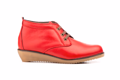 Botín Mujer Piel Rojo Cordones - 3