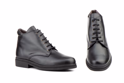 Botín Hombre Piel Negro Cordones Suela Cosida