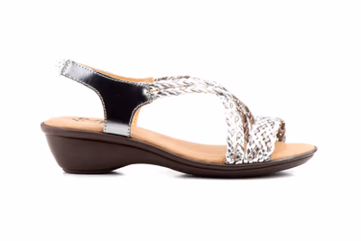 Sandalias Mujer Trenzado Piel Metalizado Plomo - 3