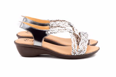 Sandalias Mujer Trenzado Piel Metalizado Plomo - 5